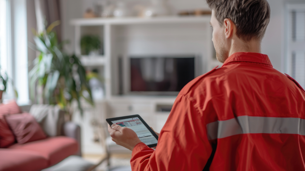 A fire inspector performing Fire Safety check